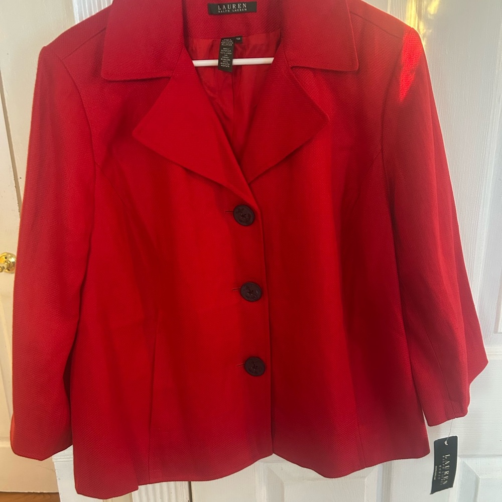 Ralph Lauren Women's Bold Red Blazer With Nautical Buttons and lined